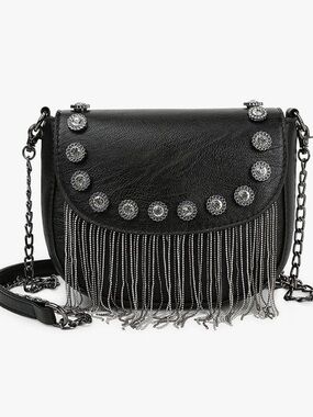 Black Fringe Chain Crossbody Bag